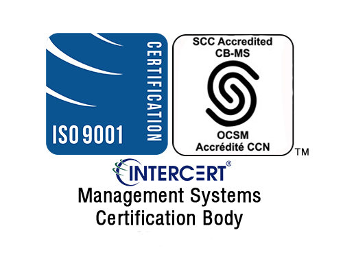ISO 9001:2015 certification mark — INTERCERT, SCC accredited certification body